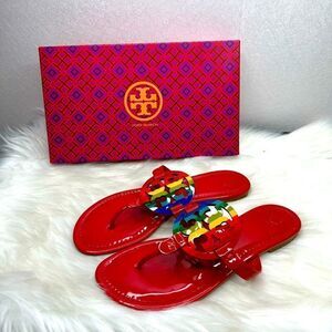 Tory Burch Bright Rainbow Ruby Red Miller Sandals 9
